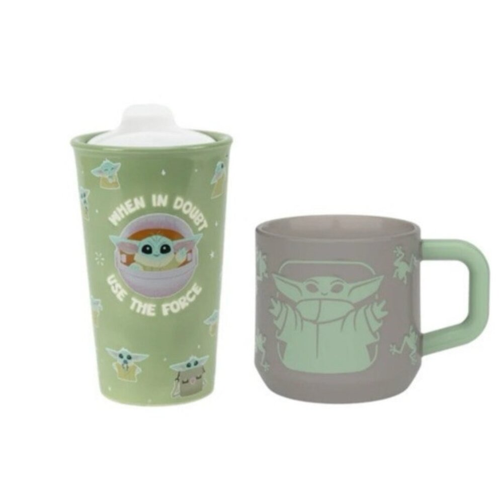2pc Star Wars Travel Mug & Coffee Cup Set – Grogu Theme – 2pc Bundle